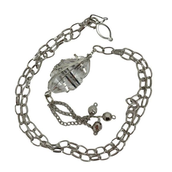 Silver Necklace Fashion Clear Crystal Stone 27" Bold Statement 0257 Pendant - Picture 1 of 9
